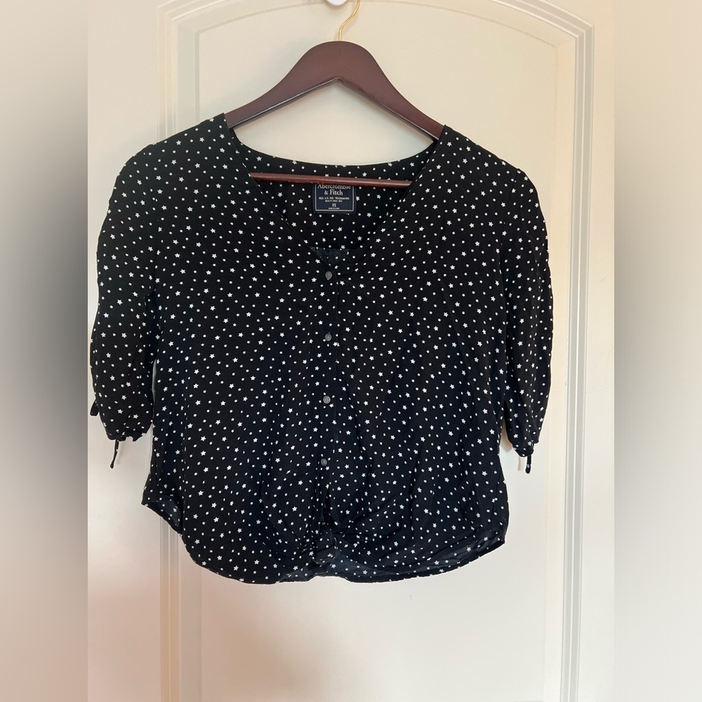 Women's Abercrombie & Fitch Black Button-Down w/White Star Pattern Blouse SZ XS